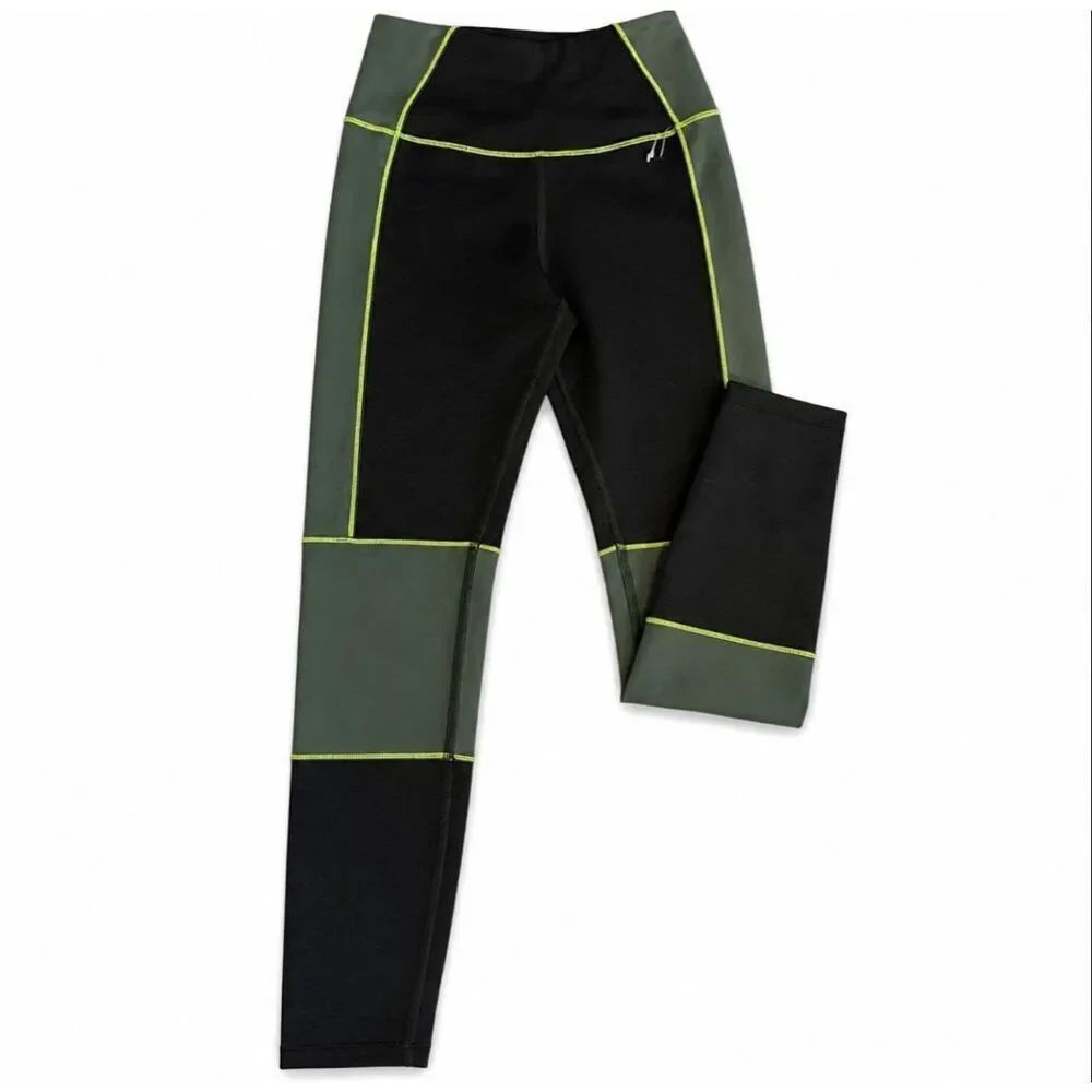 Good American High Waist Leggings Black Olive Colorblock Compression Activewear